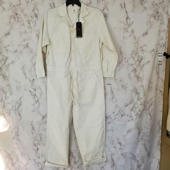 LEVI'S Utility Jumpsuit Cream Long Sleeves Collar - Picture 8 of 14